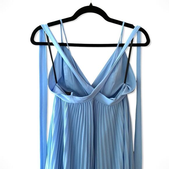 Michael Costello X Revolve Ale Gown light blue pleated maxi wedding sz S $258 - Picture 11 of 14